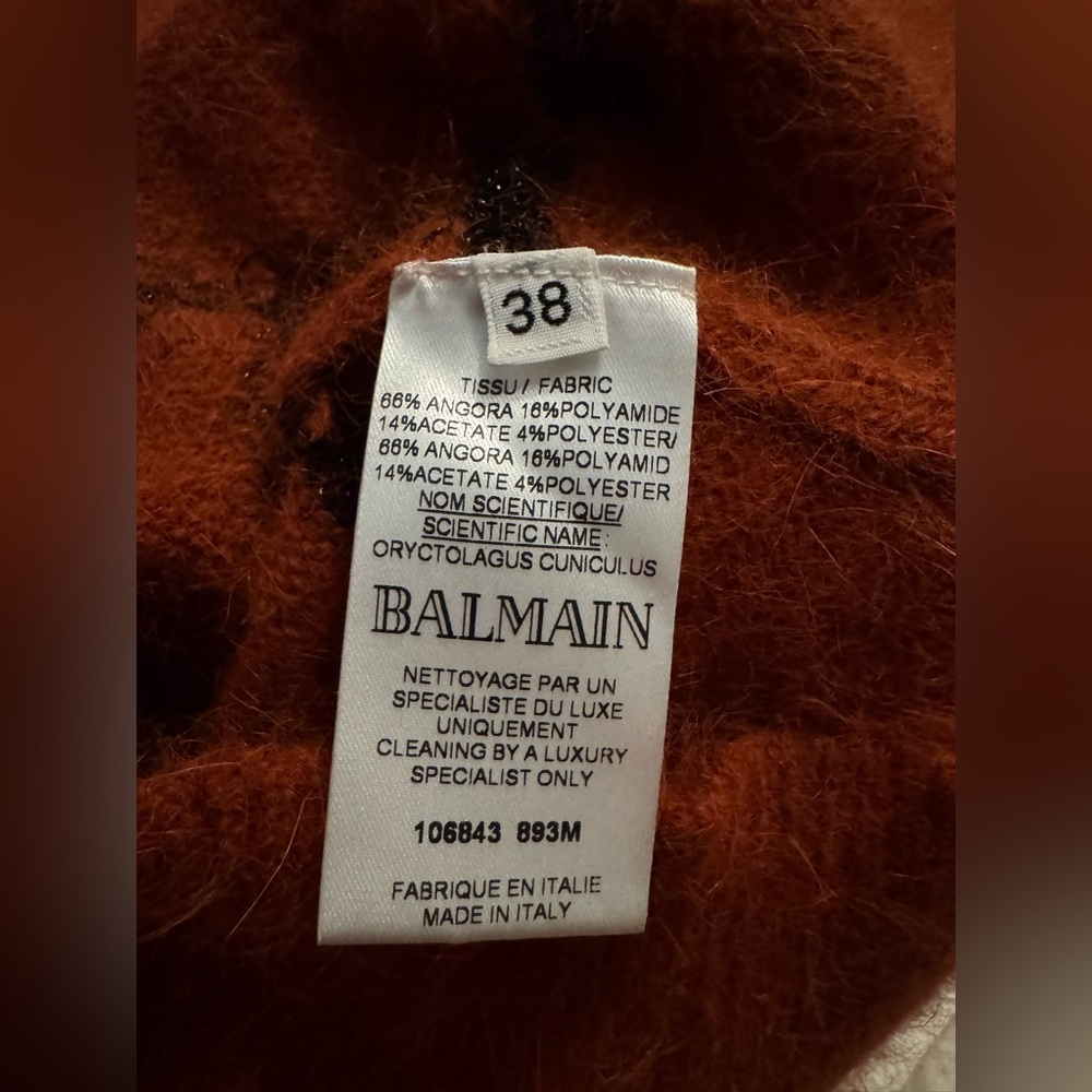 Balmain Rust-burnt orange and Black Patterned Turtleneck Sweater size 38 - Picture 4 of 12